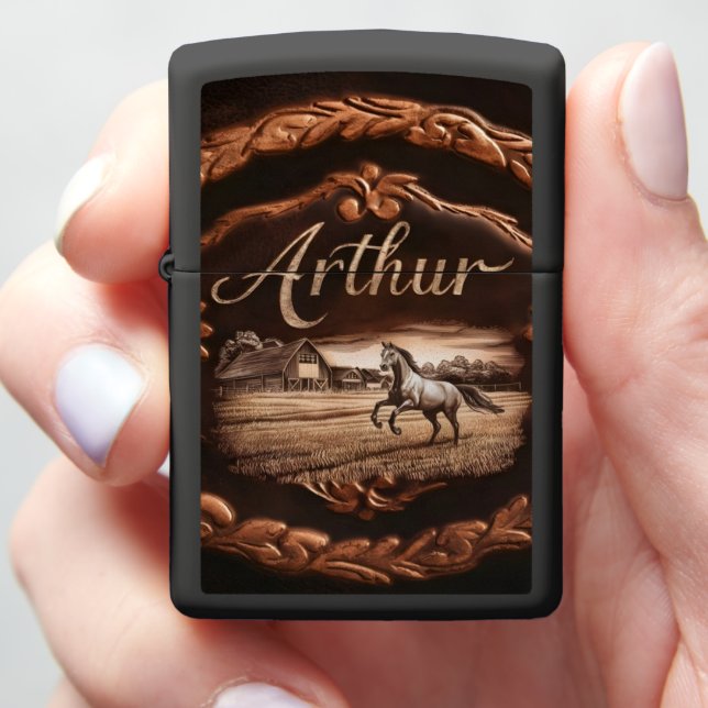 Engraved Horse Scene With Arthur Zippo Lighter (In Hand)