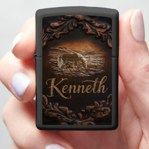 Engraved Horse Scene With Name Kenneth Zippo Lighter