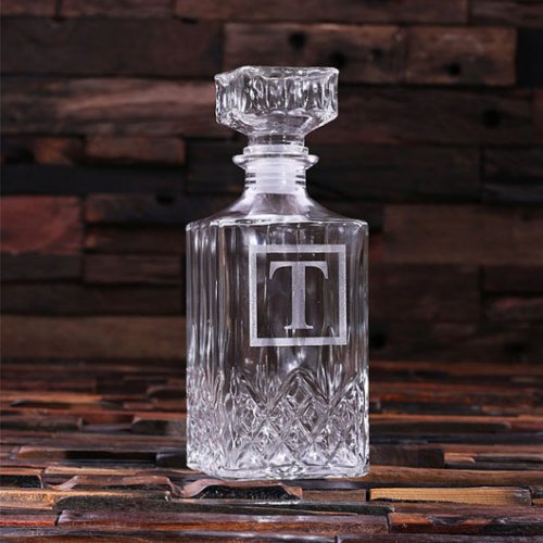 Engraved Initial Monogram Square Whiskey Decanter