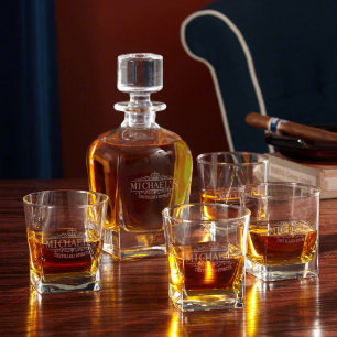 Engraved Kensington Decanter Set &Whiskey Glasses