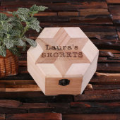 Engraved Large Hexagon Light Wood Keepsake Box (Top)