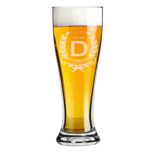 Engraved Laurel Wreath 16 oz. Pilsner Glass (Front)