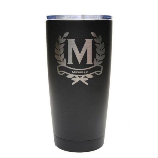 Engraved Laurel Wreath Stainless Steel Tumbler (Front)