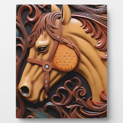 Engraved Leather Look Horse Plaque