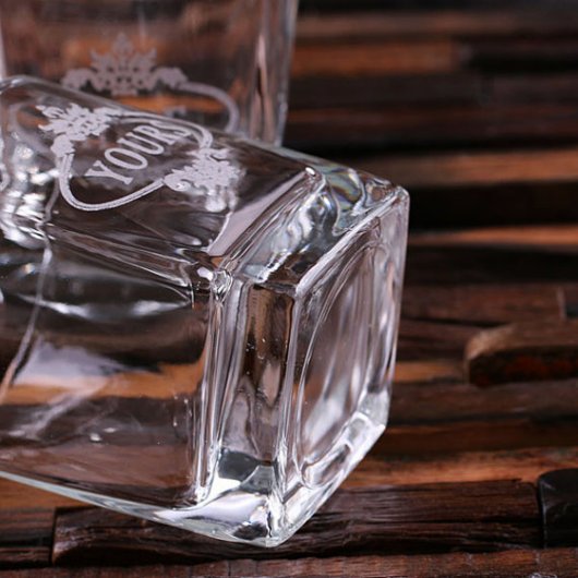 Engraved Liquor Decanter w/ Whiskey Glasses (Front Left)
