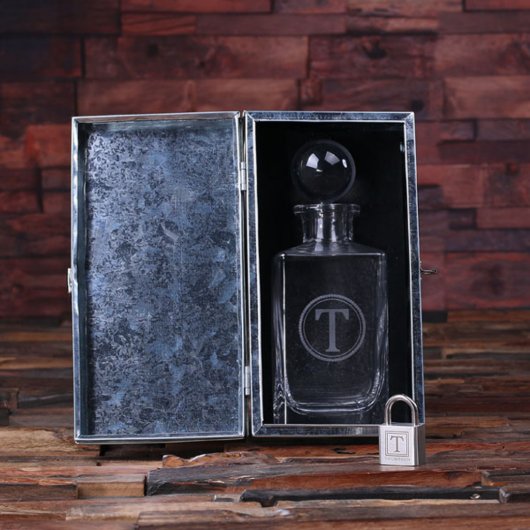 Engraved Lock Steel Box and Whiskey Decanter (Inside)
