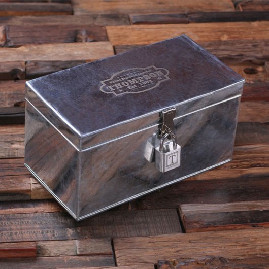 Engraved Lock Steel Box and Whiskey Decanter (Top)