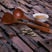 Engraved Long Handled Wooden Soup Ladle & Spatula (Front)