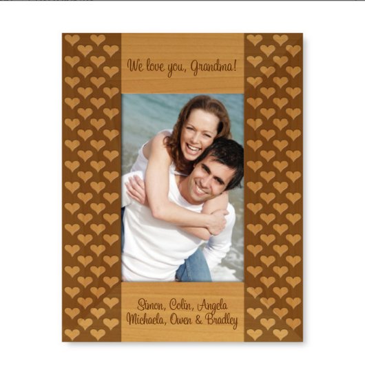 Engraved Love Hearts 9x7 Wooden Picture Frame (Front)