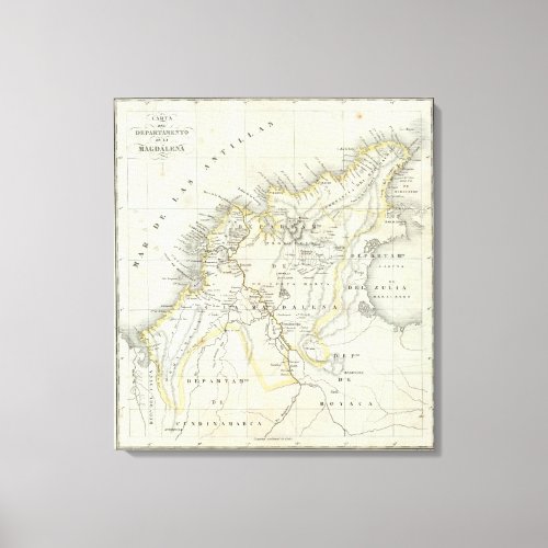 Engraved Map of Colombia Canvas Print