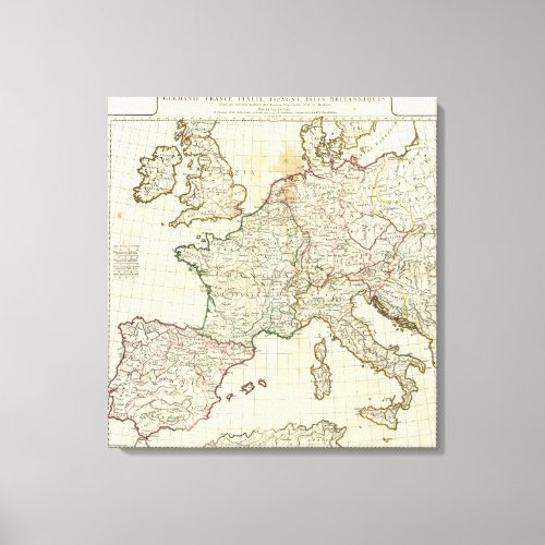 Engraved Map of Europe Canvas Print