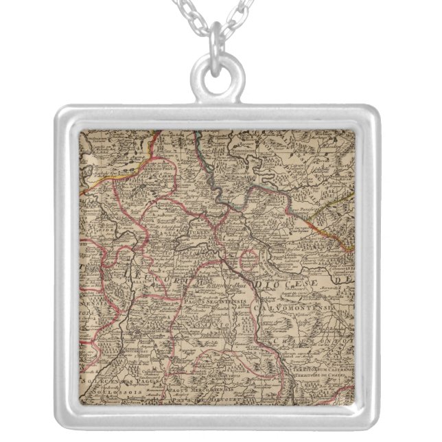 Engraved map of France Silver Plated Necklace (Front)