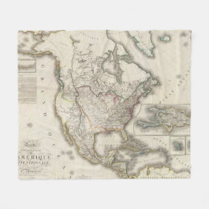 Engraved Map of North America Fleece Blanket