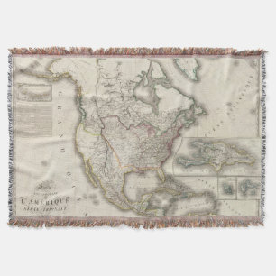 Engraved Map of North America Throw Blanket