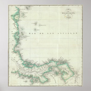 Engraved Map of Panama Poster