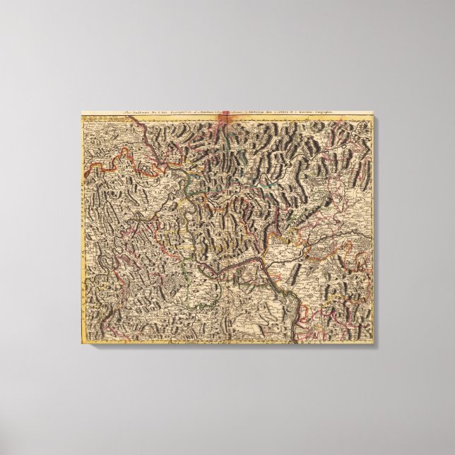 Engraved map of Rhine River Valley Canvas Print (Front)