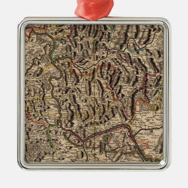 Engraved map of Rhine River Valley Metal Ornament (Front)