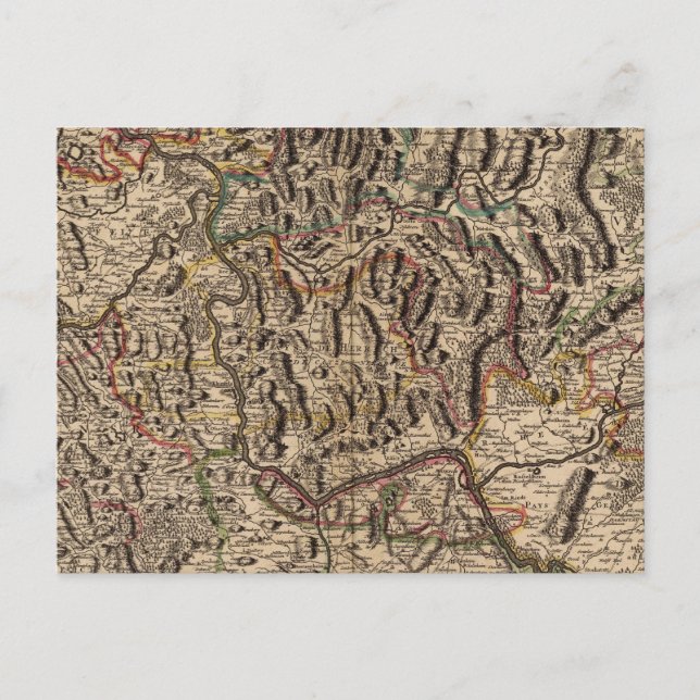 Engraved map of Rhine River Valley Postcard (Front)