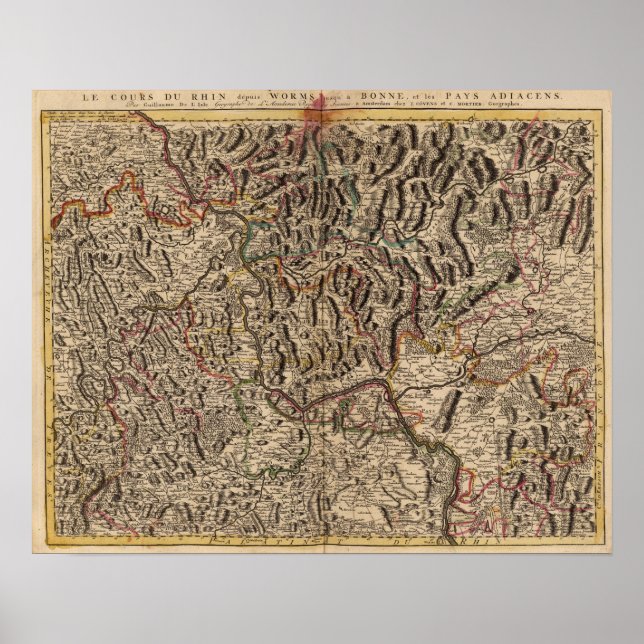 Engraved map of Rhine River Valley Poster (Front)