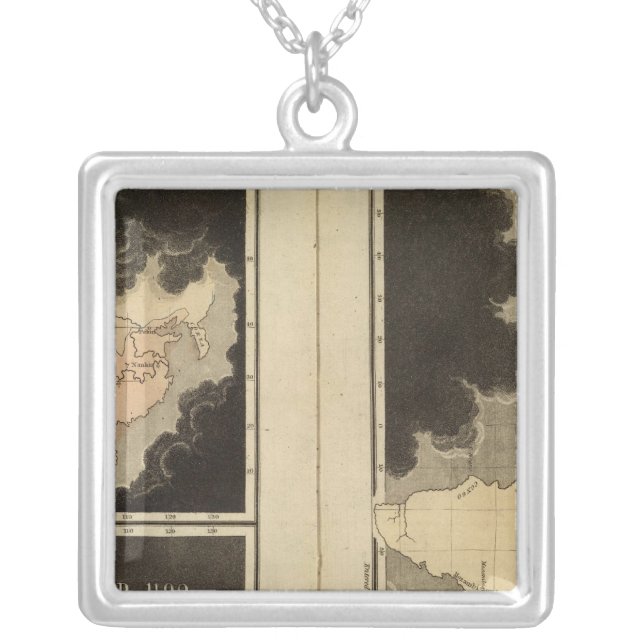 engraved maps of the world silver plated necklace (Front)