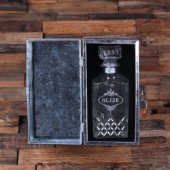 Engraved Metal Box with Lock and Whiskey Decanter (Inside)