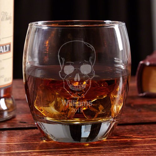 Engraved Mitown Phantom Skull Whiskey Glass
