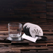 Engraved Modern Monogram Stainless Steel Coasters (Front)