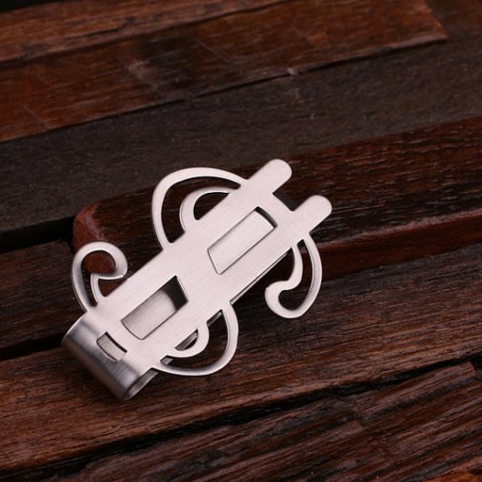 Engraved Monogram Dollar Sign Steel Money Clip (Back)