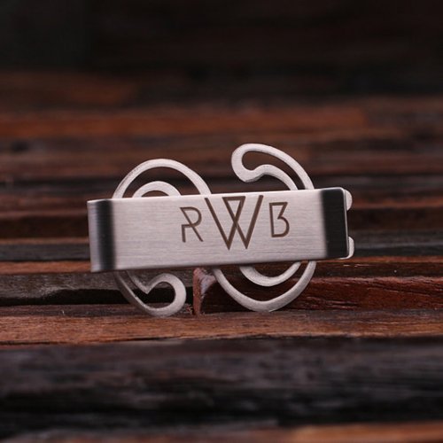 Engraved Monogram Dollar Sign Steel Money Clip