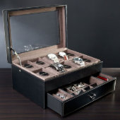 Engraved Monogrammed Leather 10 Watch Display Case (Front)