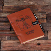 Engraved Pen & Vitruvian Man Leather Journal (Top)