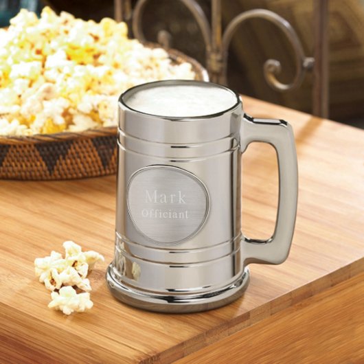 Engraved Pewter Medallion on Gunmetal Beer Mug (Front)