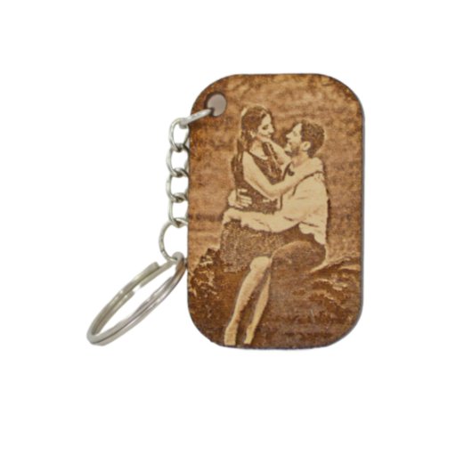 Engraved Photo Keepsake Wooden Dog-tag Keychain (Front)