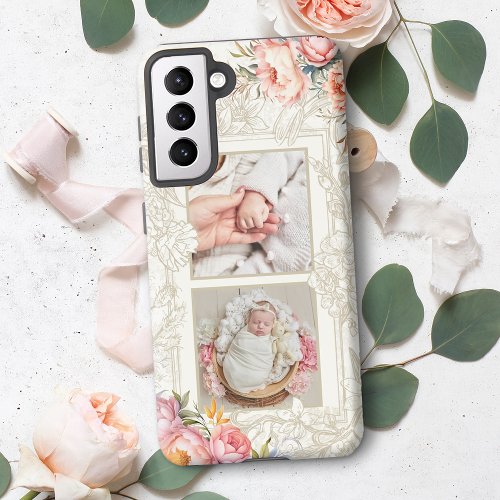 Engraved Pink Watercolor Girly Floral Two_Photo Samsung Galaxy S21 Case