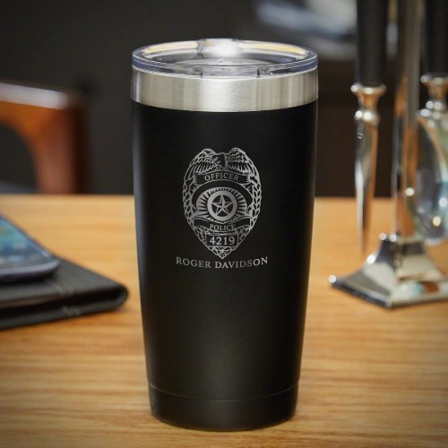 Engraved Police Badge Steel Travel Tumbler