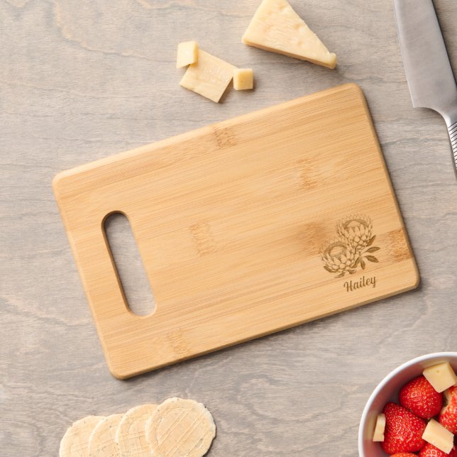 Engraved Protea Florals with Custom Name Cutting Board (Cheese)