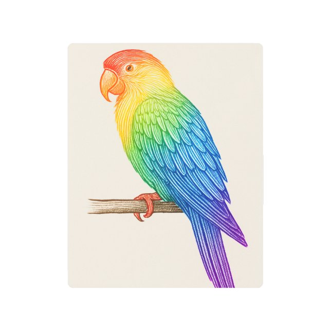Engraved Rainbow Parrot Metal Print (Front)