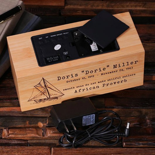 Engraved Red LED Display Wooden Digitial Clock (Back)