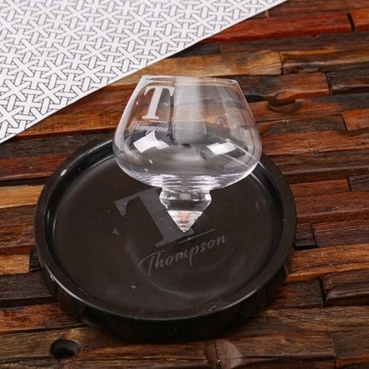Engraved Rocking Whiskey Glass with Marble Tray (Front)