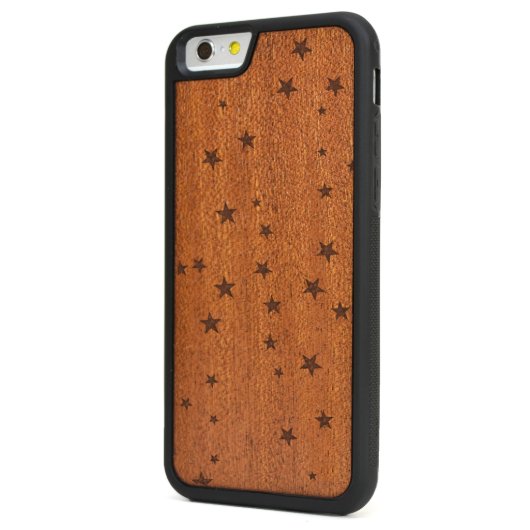 Engraved Rosewood iPhone 6 Case - Falling Stars (Front Right)