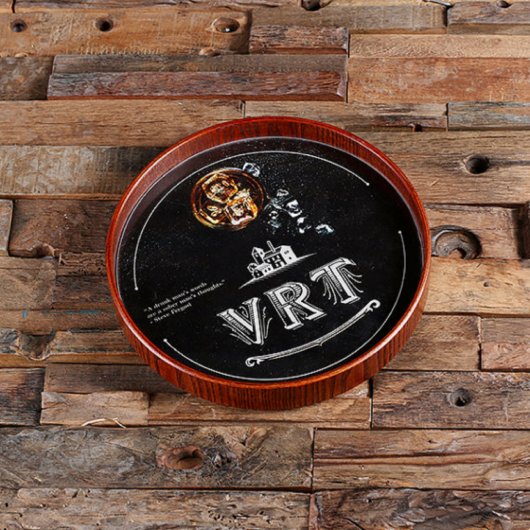 Engraved Round Dark Wood Serving Tray (Top)