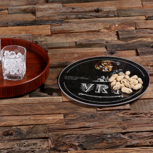 Engraved Round Dark Wood Serving Tray (Front Top)