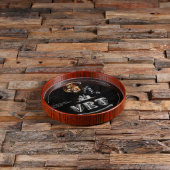 Engraved Round Dark Wood Serving Tray (Front Top)