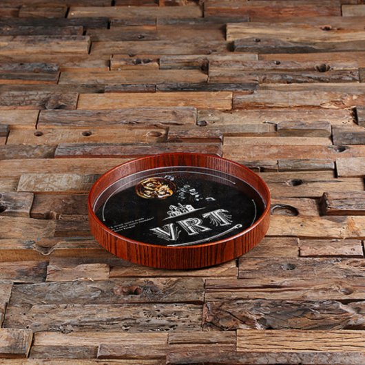 Engraved Round Dark Wood Serving Tray (Front Top)