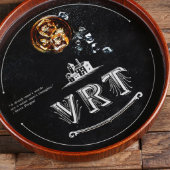 Engraved Round Dark Wood Serving Tray (Top)