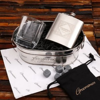Engraved Set W/ Whiskey Accessories  Glass & Flask by tealsprairie at Zazzle
