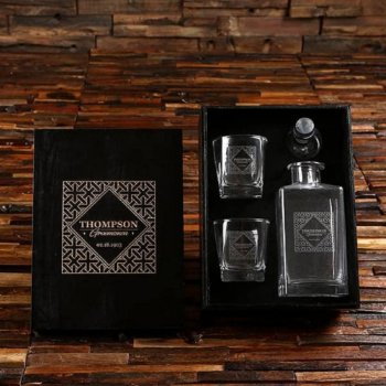 Engraved Set With Glass Decanter And Whiskey Glass by tealsprairie at Zazzle