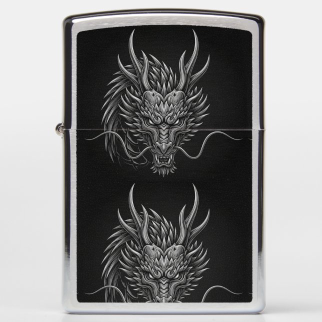 Engraved Silver Dragon Minimalist Cover Art Zippo Lighter (Front)
