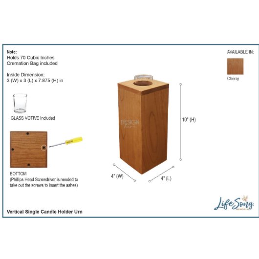Engraved Spanish Verse Votive Candle Holder & Urn (Dimensions)