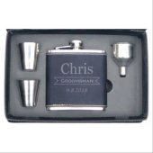 Engraved Stainless Steel Shot Glasses & Hip Flask (Front)